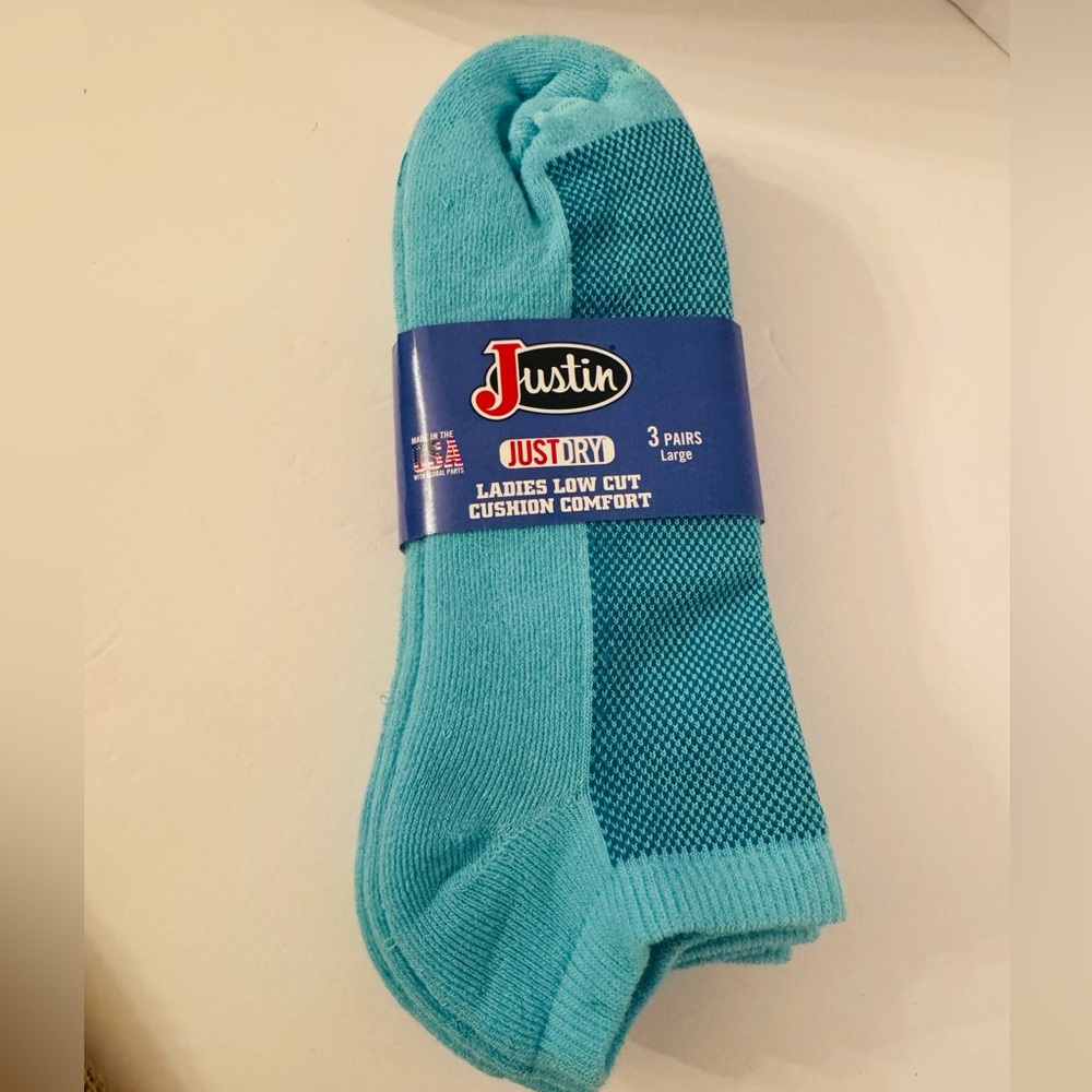JUSTIN LADIES TURQUOISE LOW CUT CUSHION COMFORT SOCKS size Large